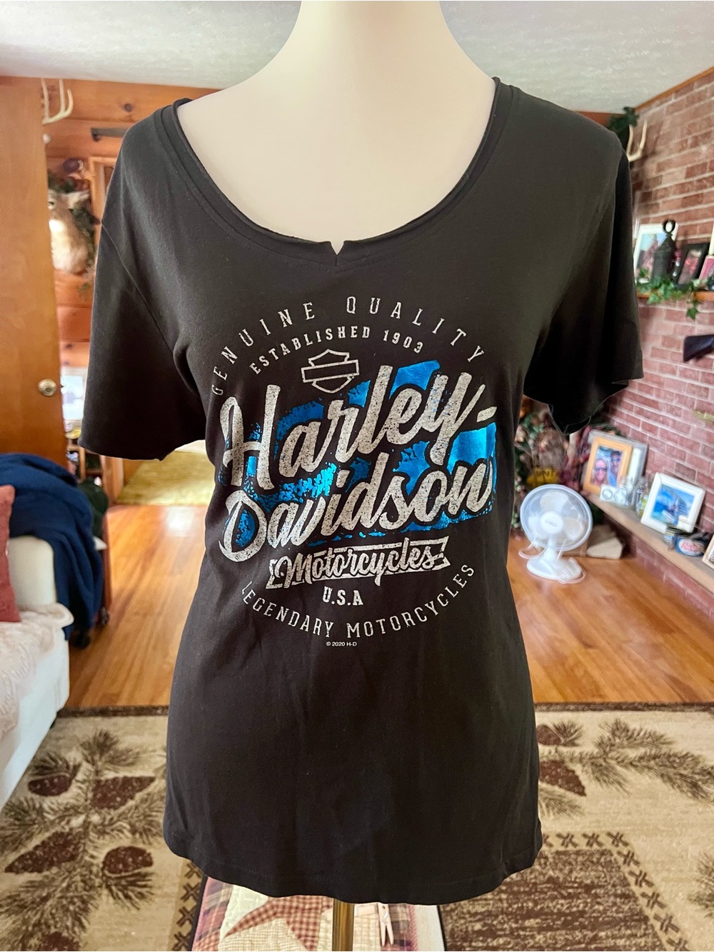 Harley-Davidson Black Tee with Blue & Silver Logo